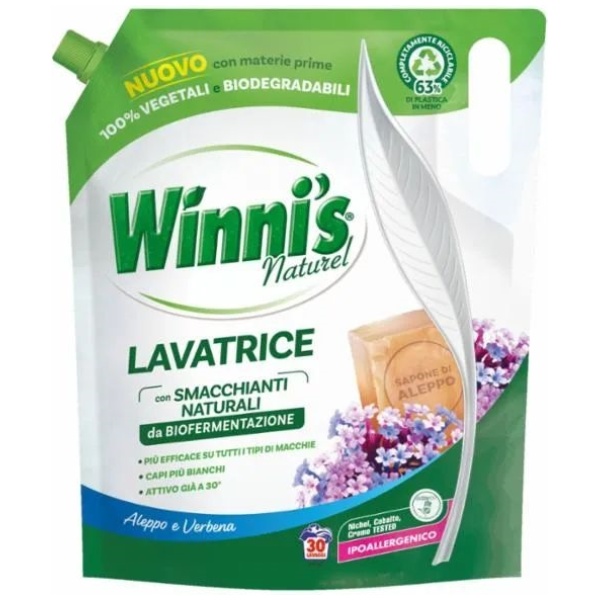 Winni's Liquido Lavatrice Ecoricarica 30 Lavaggi Aleppo e Verbena