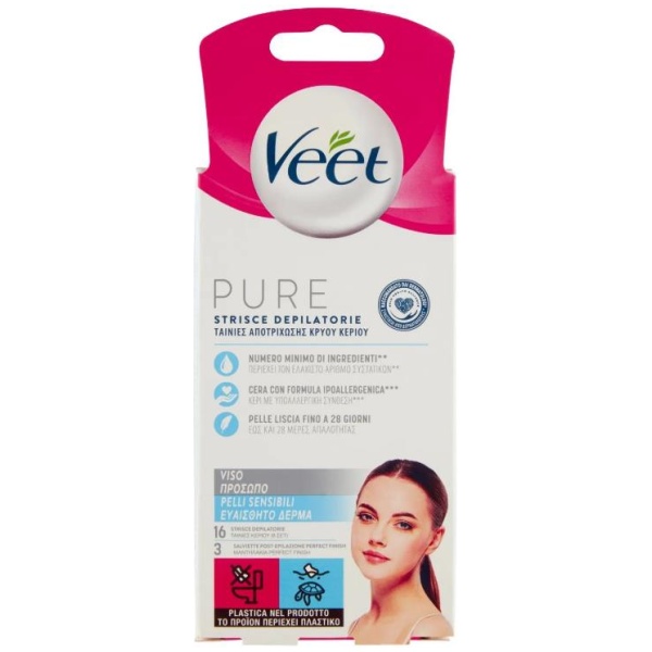 Veet Pure Strisce Depilatorie Viso x 16 Pelli Sensibili