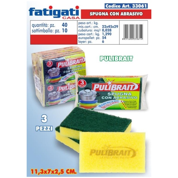 Fatigati Spugna Abrasiva 3pz Pulibrait  (33061)