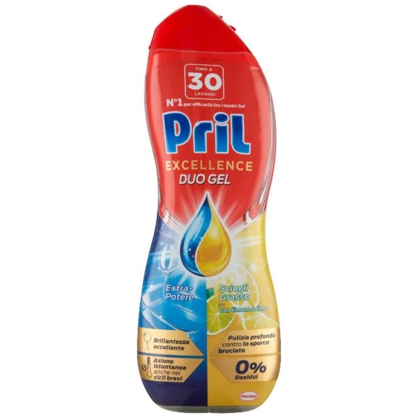 Pril Excellence Duo Gel 30 Lavaggi Sciogli-Grasso con Limone & Lime