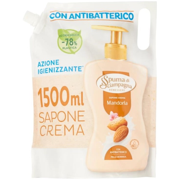 Spuma di Sciampagna Sapone Liquido Ricarica 1500ml Mandorla