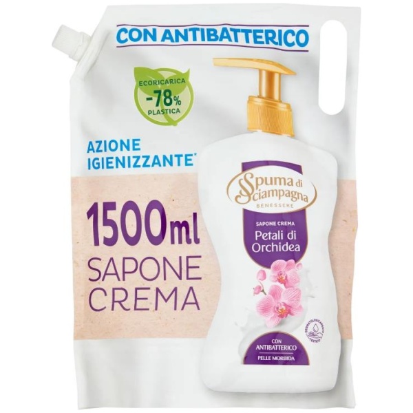 Spuma di Sciampagna Sapone Liquido Ricarica 1500ml Petali di Orchidea