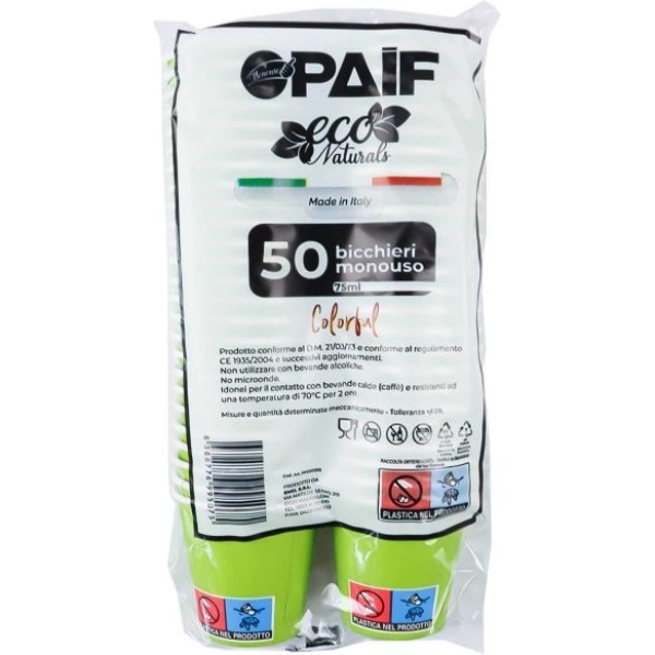 Paif Eco Naturals Bicchieri Carta 75ml x 50 Verde